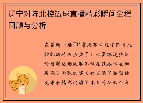 辽宁对阵北控篮球直播精彩瞬间全程回顾与分析